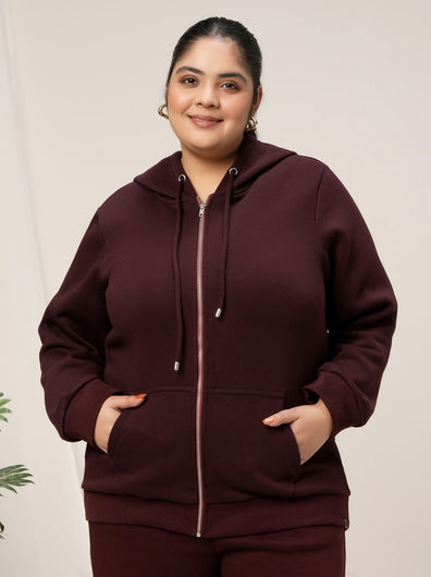 Women Plus Size Fleece Hoodie- Maroon