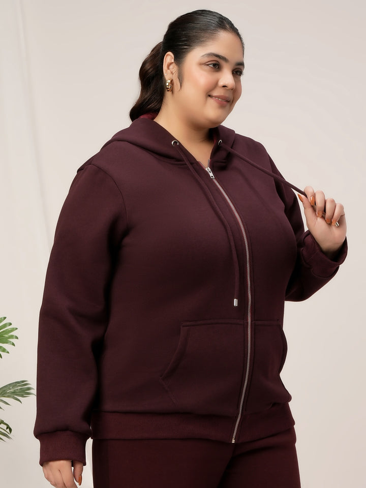 Women Plus Size Fleece Hoodie- Maroon