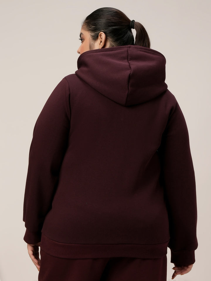 Women Plus Size Fleece Hoodie- Maroon