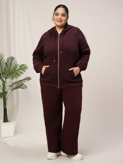 Women Plus Size Winter Matching Set- Maroon