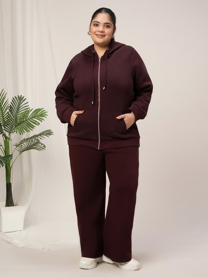 Women Plus Size Winter Matching Set- Maroon