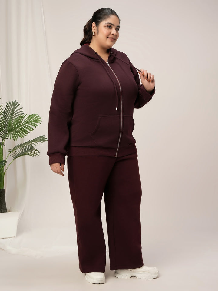 Women Plus Size Winter Matching Set- Maroon