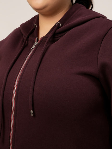 Women Plus Size Fleece Hoodie- Maroon