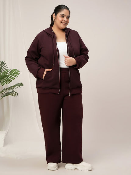 Women Plus Size Winter Matching Set- Maroon