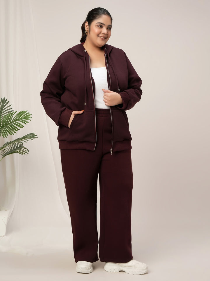 Women Plus Size Winter Matching Set- Maroon