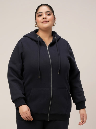 Women Plus Size Fleece Hoodie- Navy Blue