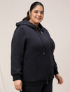 Women Plus Size Fleece Hoodie- Navy Blue
