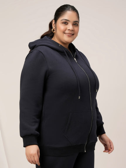 Women Plus Size Fleece Hoodie- Navy Blue
