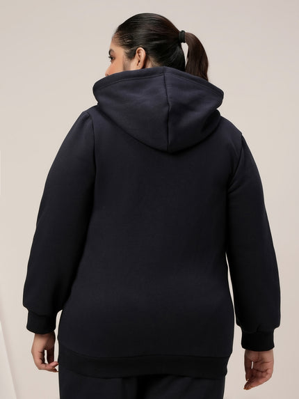 Women Plus Size Fleece Hoodie- Navy Blue