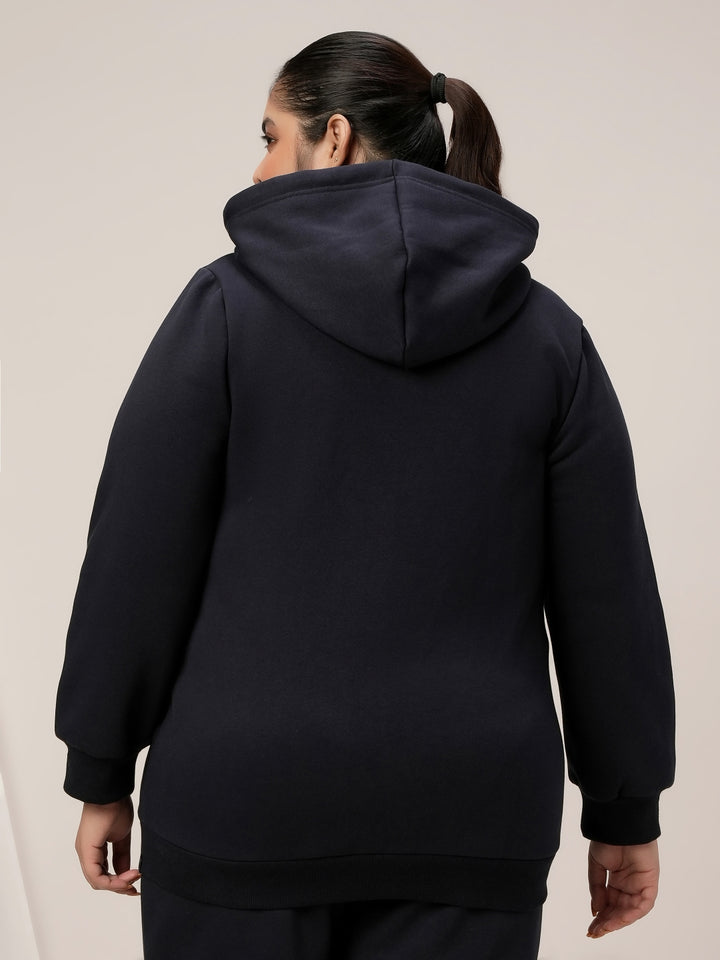 Women Plus Size Fleece Hoodie- Navy Blue