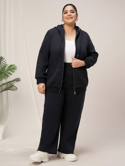 Women Plus Size Fleece Hoodie- Navy Blue