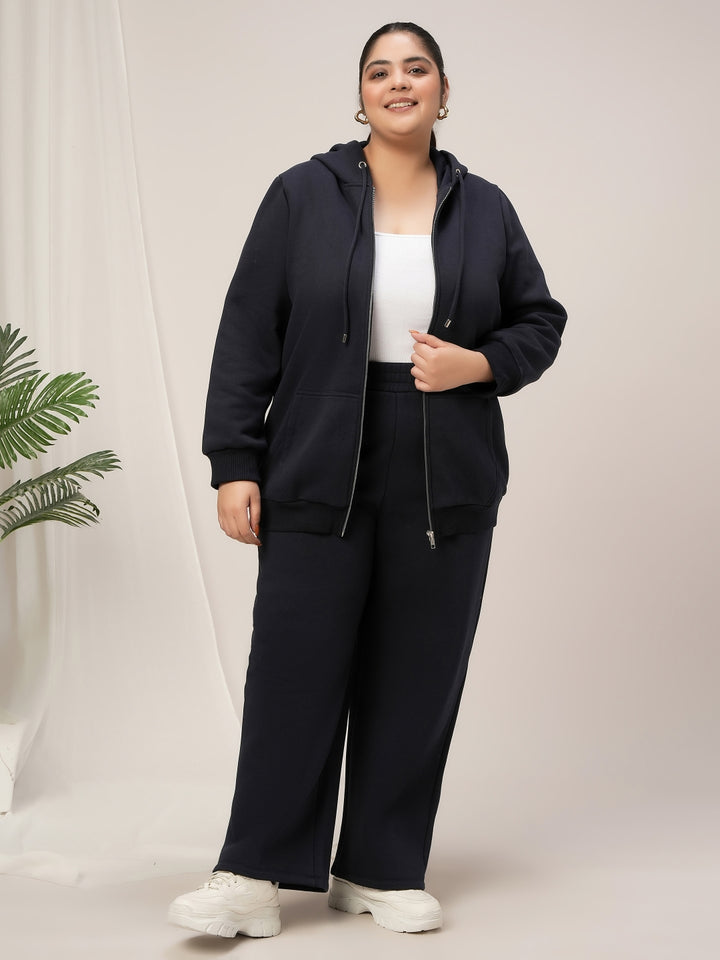 Women Plus Size Winter Matching Set- Navy Blue