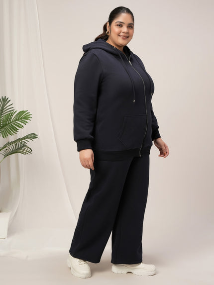 Women Plus Size Winter Matching Set- Navy Blue