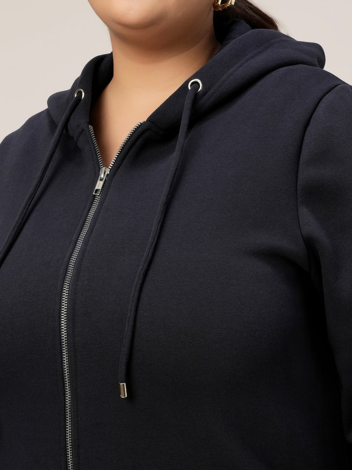 Women Plus Size Fleece Hoodie- Navy Blue