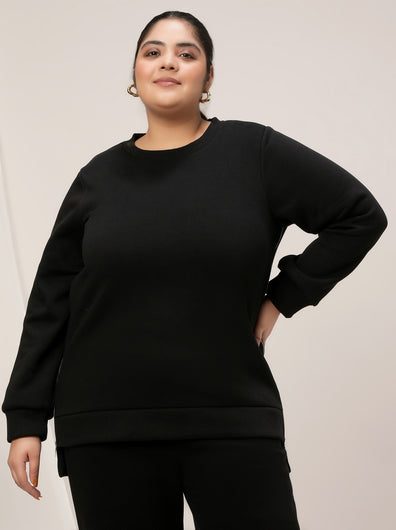 Women Plus Size Fleece Sweatshirt- Black