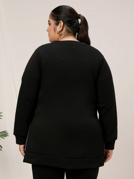 Women Plus Size Fleece Sweatshirt- Black