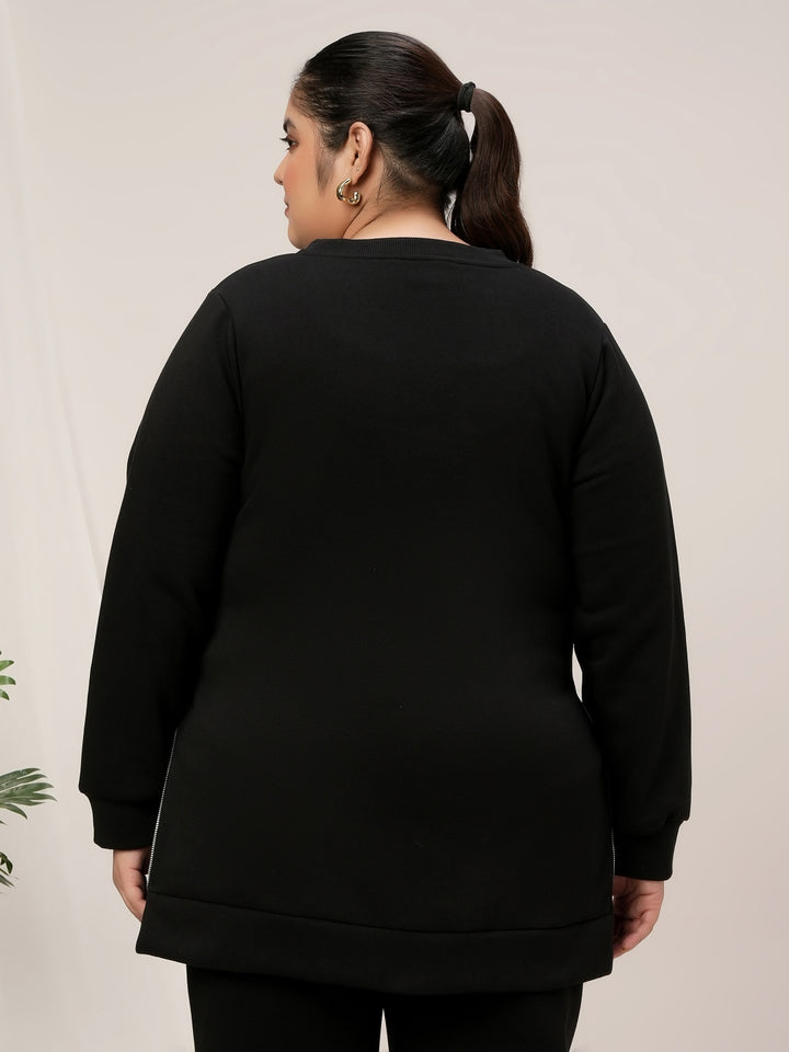 Women Plus Size Fleece Sweatshirt- Black