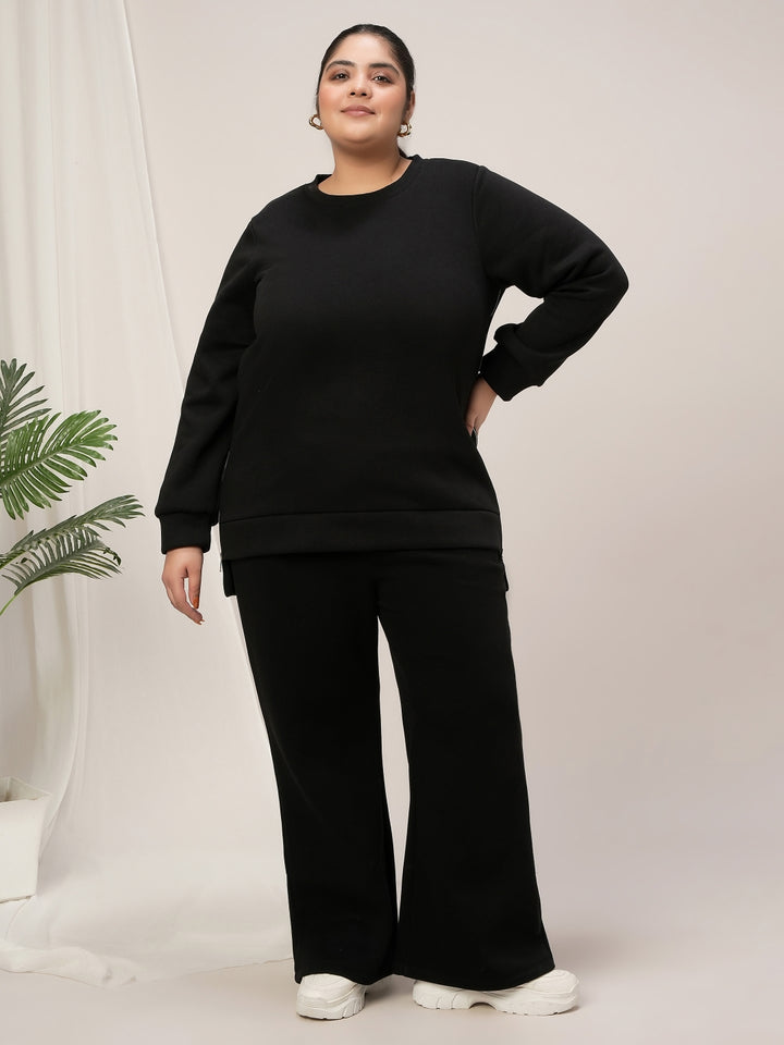Women Plus Size Fleece Sweatshirt- Black