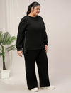 Women Plus Size Fleece Winter Co-Ord Set- Black