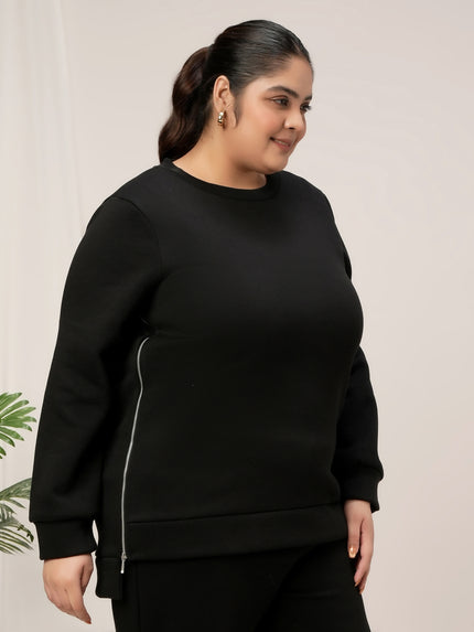 Women Plus Size Fleece Sweatshirt- Black