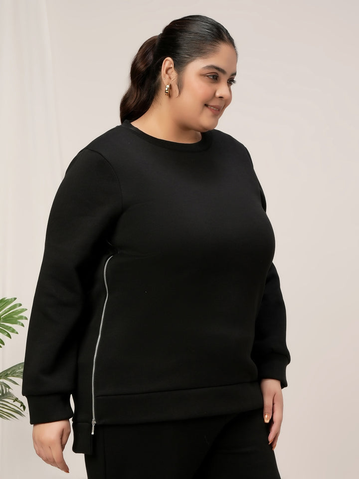 Women Plus Size Fleece Sweatshirt- Black