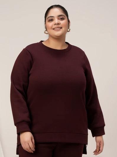 Women Plus Size Fleece Sweatshirt- Maroon
