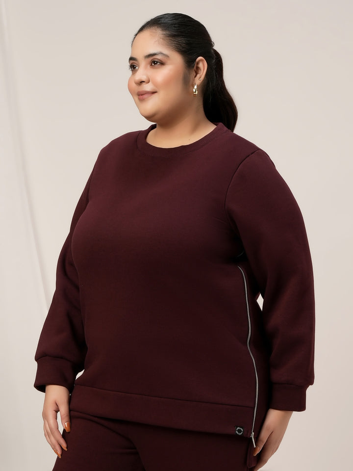 Women Plus Size Fleece Sweatshirt- Maroon