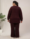 Women Plus Size Fleece Winter Co-Ord Set- Maroon