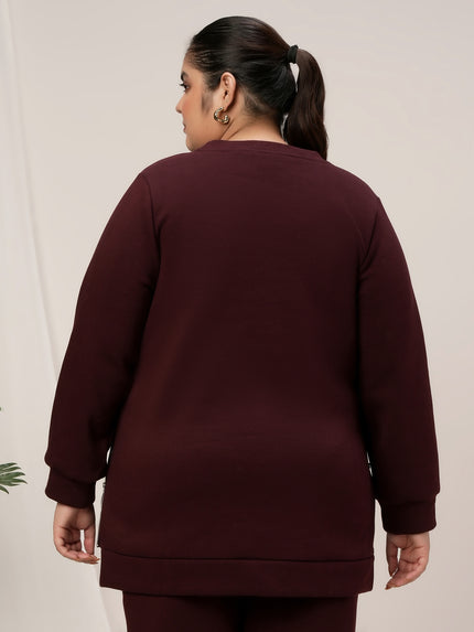Women Plus Size Fleece Sweatshirt- Maroon