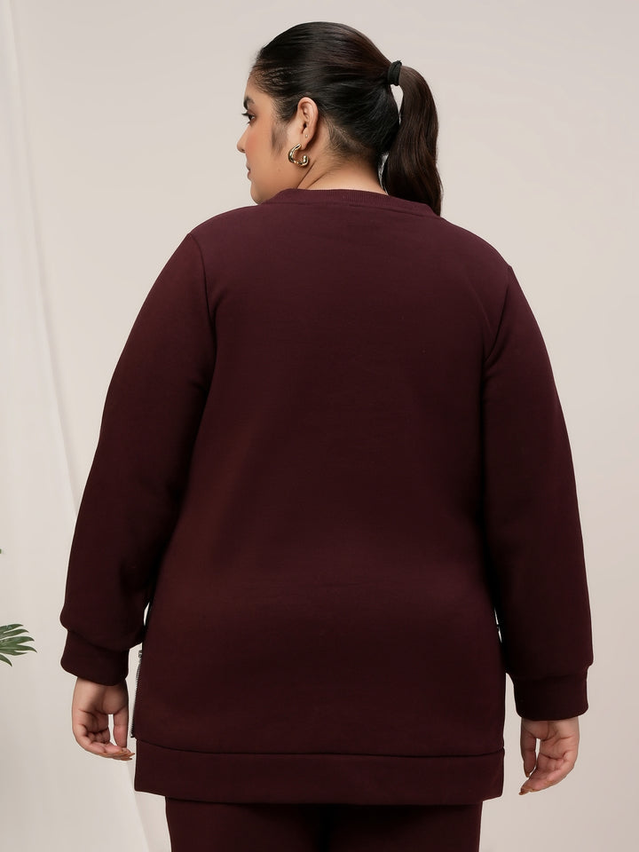 Women Plus Size Fleece Sweatshirt- Maroon
