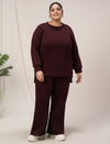 Women Plus Size Fleece Winter Co-Ord Set- Maroon