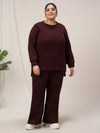Women Plus Size Fleece Winter Co-Ord Set- Maroon