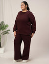 Women Plus Size Fleece Winter Co-Ord Set- Maroon