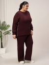 Women Plus Size Fleece Winter Co-Ord Set- Maroon
