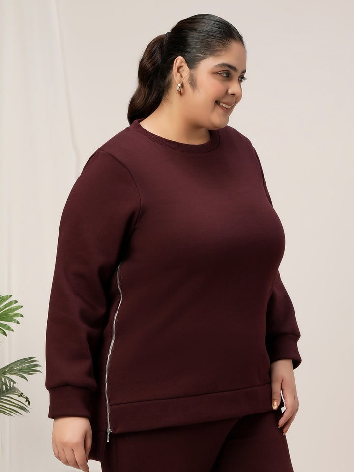 Women Plus Size Fleece Sweatshirt- Maroon