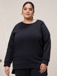 Women Plus Size Fleece Sweatshirt- Navy Blue