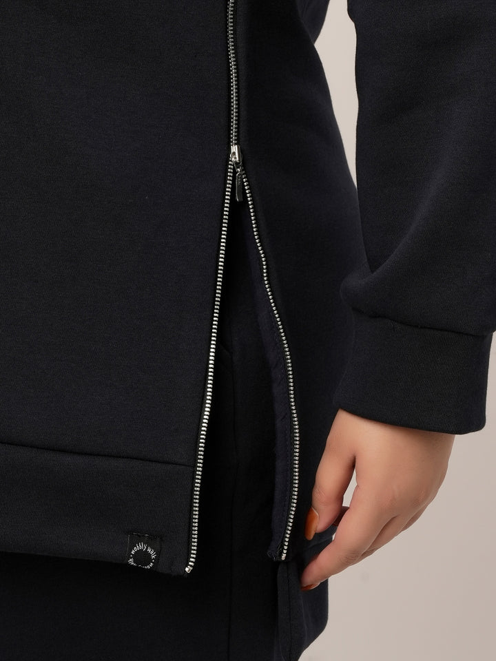 Women Plus Size Fleece Winter Co-Ord Set- Navy Blue