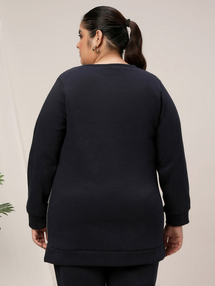 Women Plus Size Fleece Sweatshirt- Navy Blue