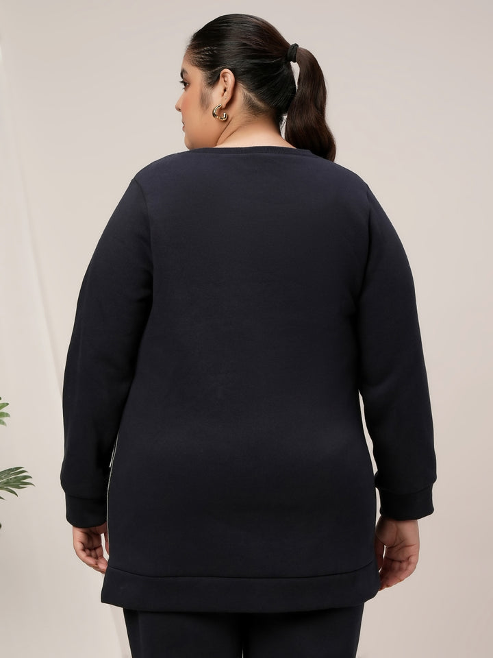 Women Plus Size Fleece Sweatshirt- Navy Blue