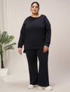 Women Plus Size Fleece Winter Co-Ord Set- Navy Blue