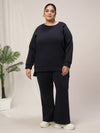 Women Plus Size Fleece Winter Co-Ord Set- Navy Blue