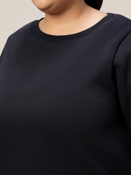 Women Plus Size Fleece Sweatshirt- Navy Blue