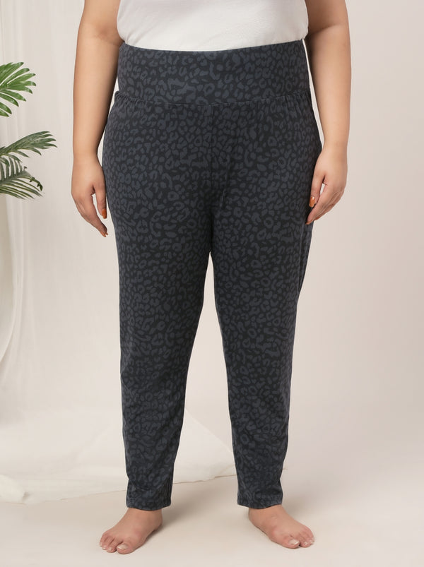 Women Plus Size High Rise Printed Leggings- Dark Grey