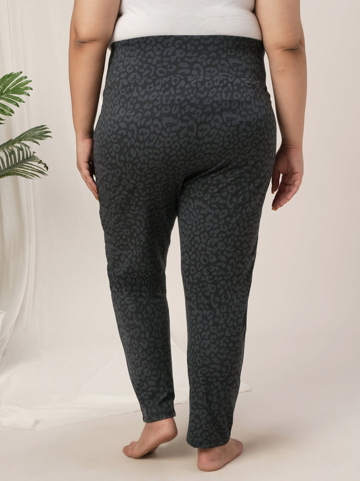 Women Plus Size High Rise Printed Leggings- Dark Grey