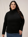 Women Plus Size High Neck Stretch T-Shirt- Black