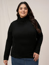 Women Plus Size High Neck Stretch T-Shirt- Black