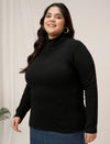 Women Plus Size High Neck Stretch T-Shirt- Black