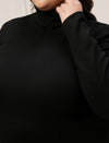 Women Plus Size High Neck Stretch T-Shirt- Black