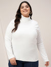 Women Plus Size High Neck Stretch T-Shirt- White