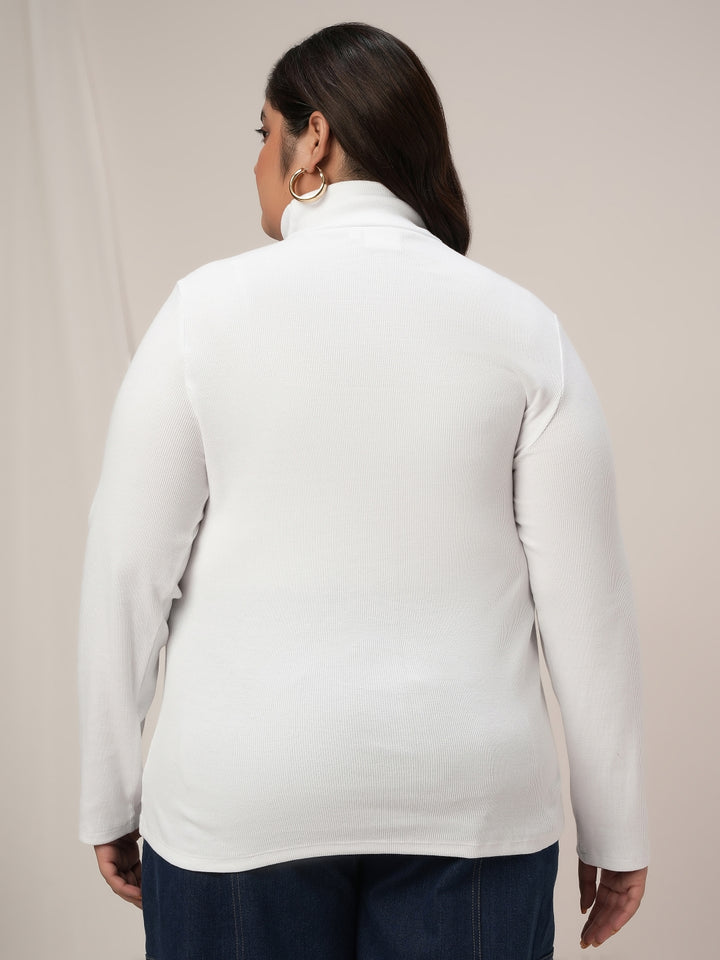 Women Plus Size High Neck Stretch T-Shirt- White